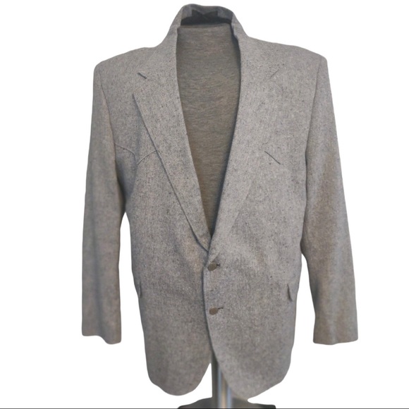 Vintage Circle S Dallas TX Gray Wool Blend Western Ranch Sports Coat Blazer 48R